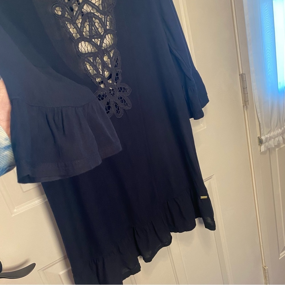 Roxy Gold Soul Coverup Sz Medium Black Crocheted Lace front Open Back w/tie - Picture 9 of 12